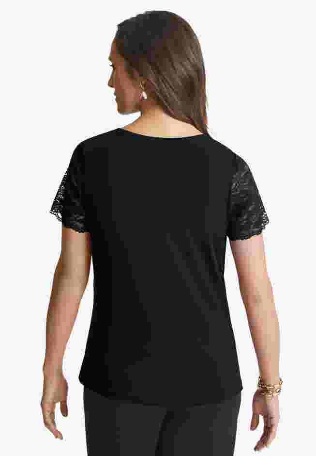 Stretch Lace Neckline Top image number 1