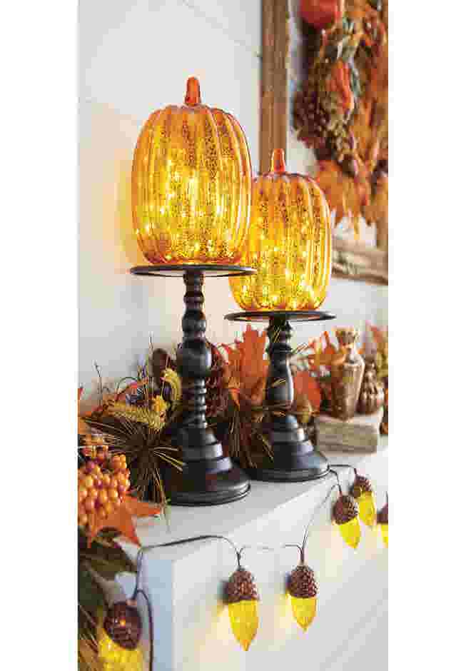 14½"H x 6"Diam Pre-Lit Glass Pumpkin on Stand image number 0