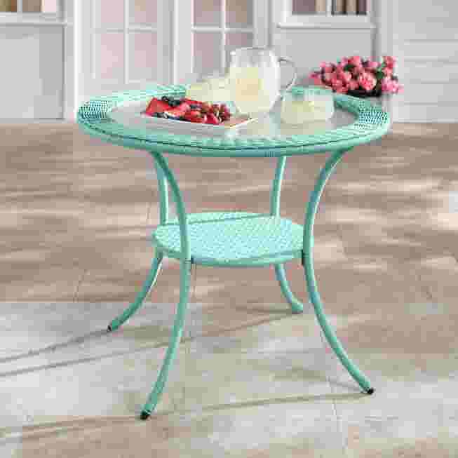 Brylane Roma Rocker Simple Roma All-Weather Resin Wicker Bistro Table, Haze | Brylane Home