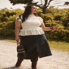 Paneled Faux Leather Midi Skirt image number null