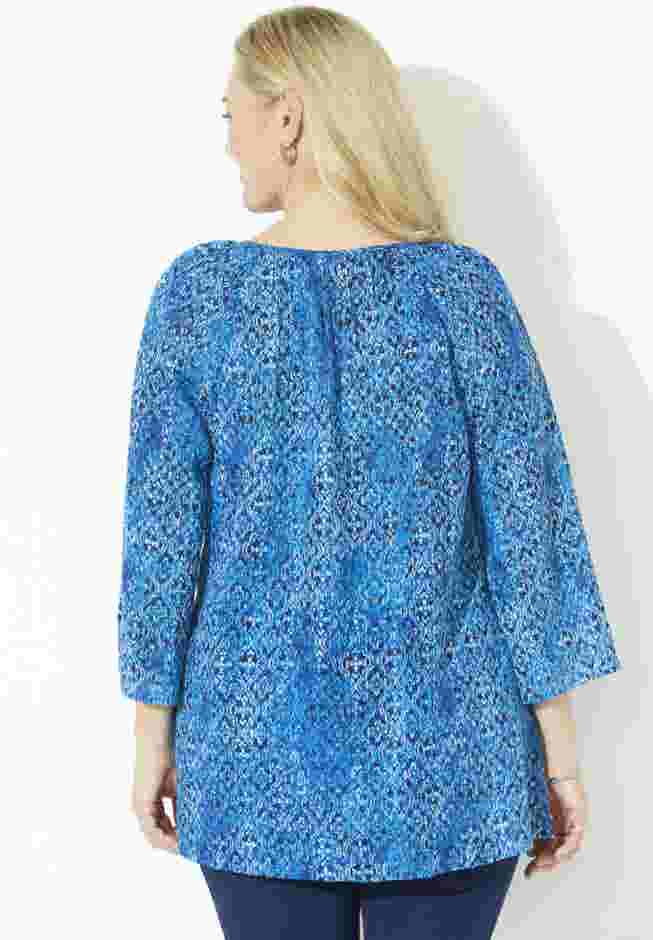Sequin Trim Gauze Peasant Blouse image number 1