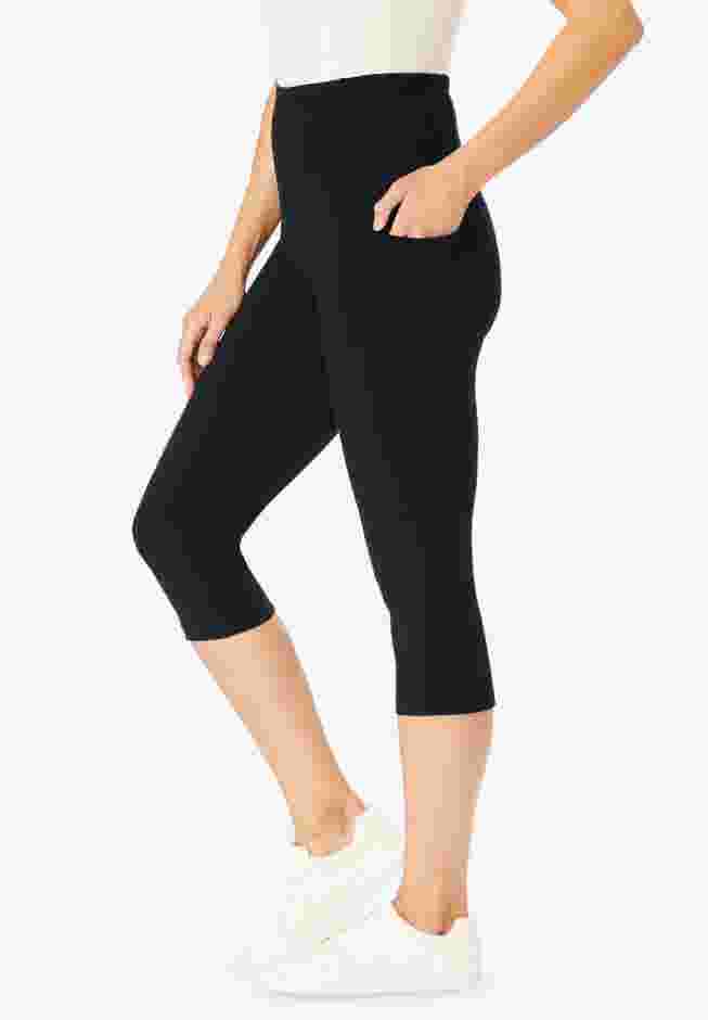 Stretch-Cotton Knit Pull-On Pocket Capri Leggings image number 4