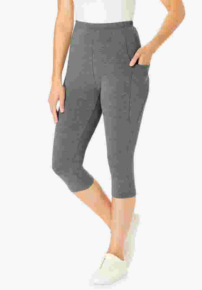 Stretch-Cotton Knit Pull-On Pocket Capri Leggings image number 0