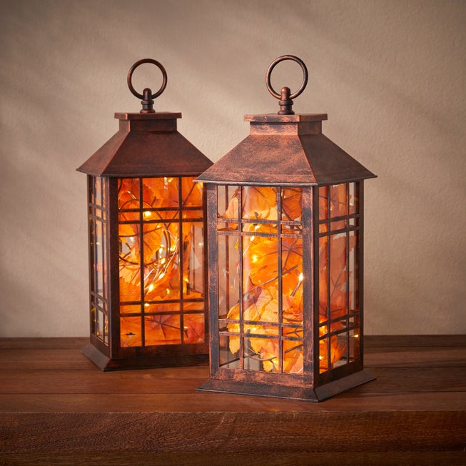Set of 2 Harvest Maple Leaf Lanterns image number 0