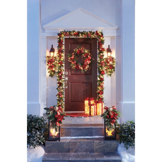 22" Red Ribbon Lantern with Candles image number null