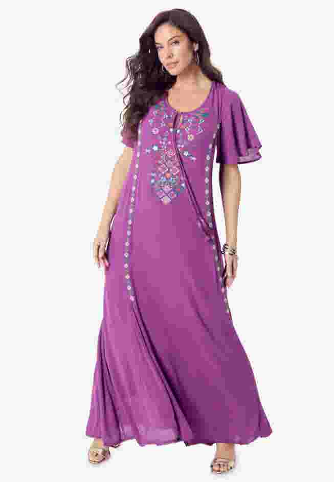 Plus Size Flutter Sleeve Hand Crinkled Maxi Dress – Curvy A-Line image number 0
