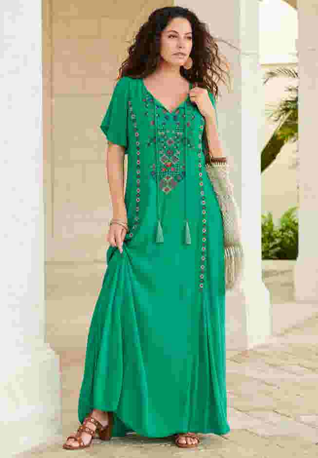 Plus Size Flutter Sleeve Hand Crinkled Maxi Dress – Curvy A-Line image number 0