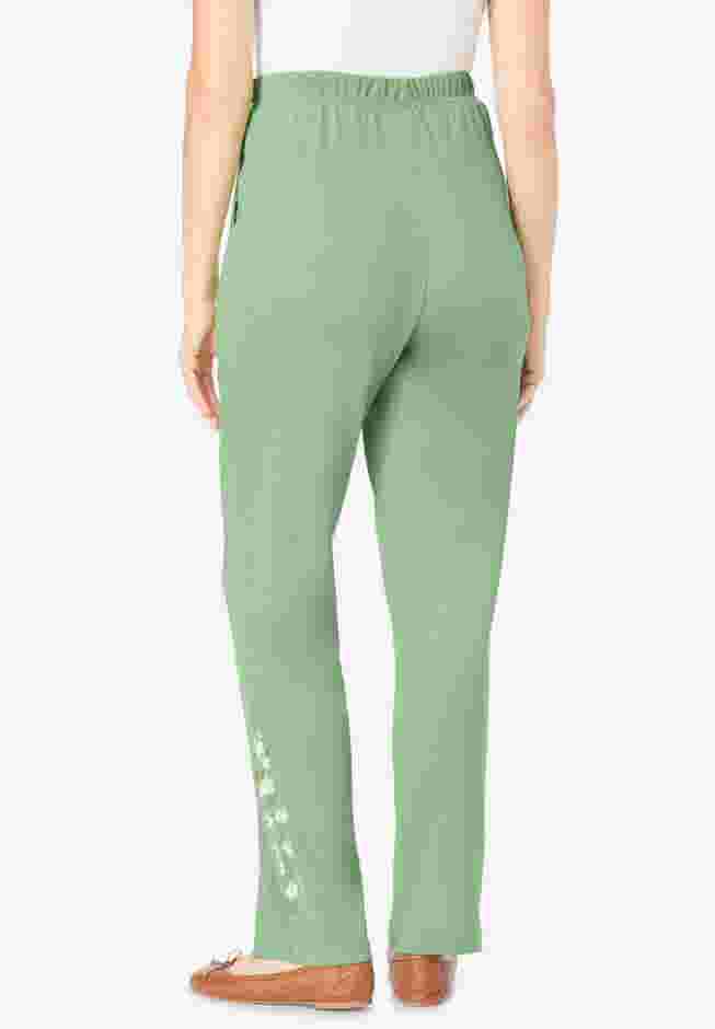 7-Day Knit Embroidered Straight-Leg Pull-On Pants image number 1