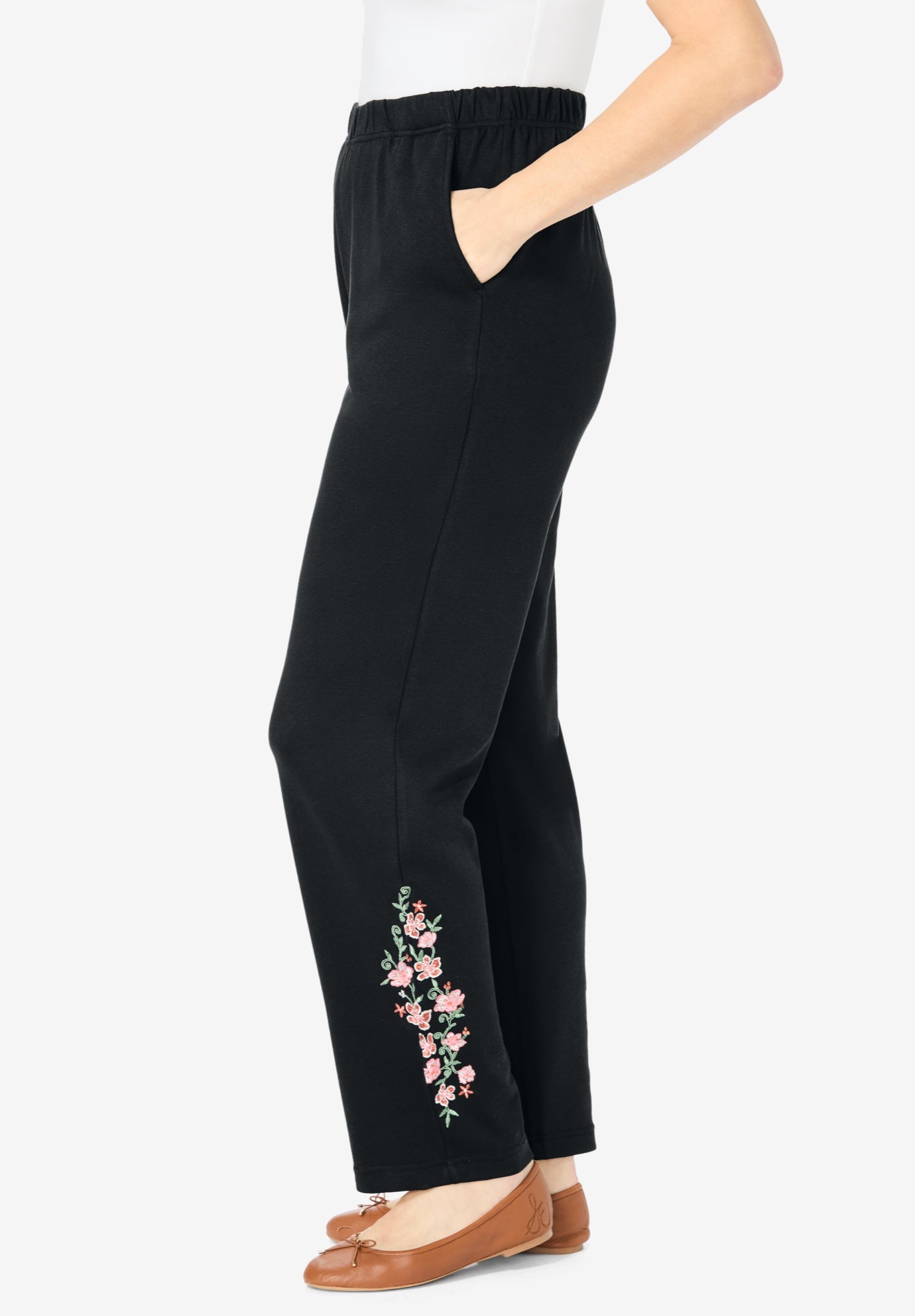 7-Day Knit Embroidered Straight-Leg Pull-On Pants image number 3