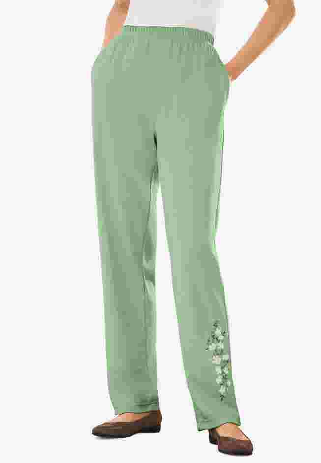 7-Day Knit Embroidered Straight-Leg Pull-On Pants image number 0