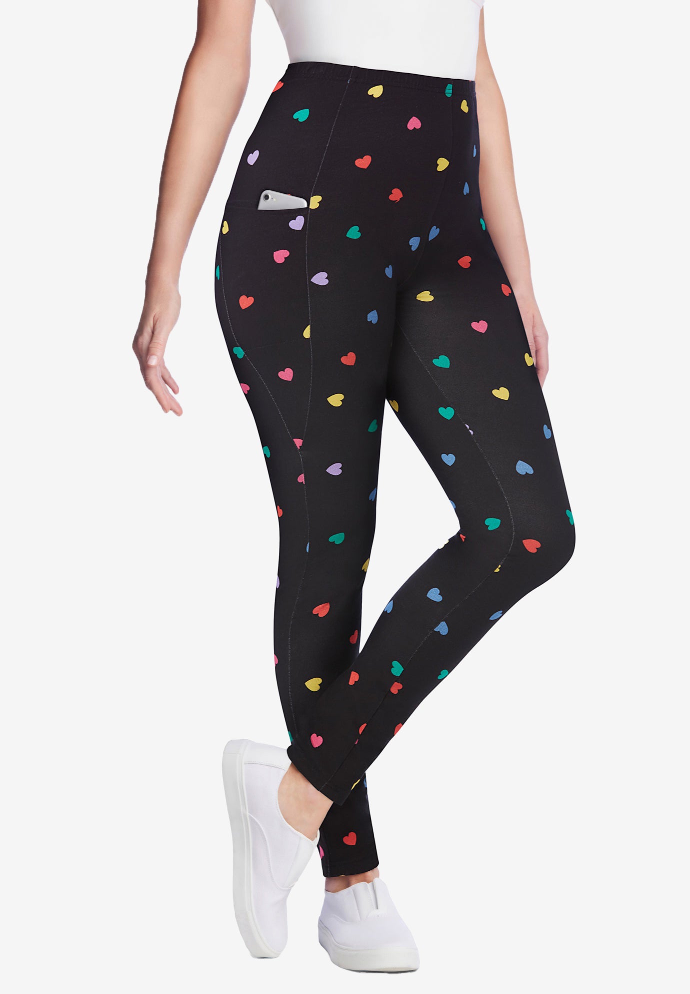 Stretch-Cotton Knit Pull-On Printed Pocket Leggings image number 1