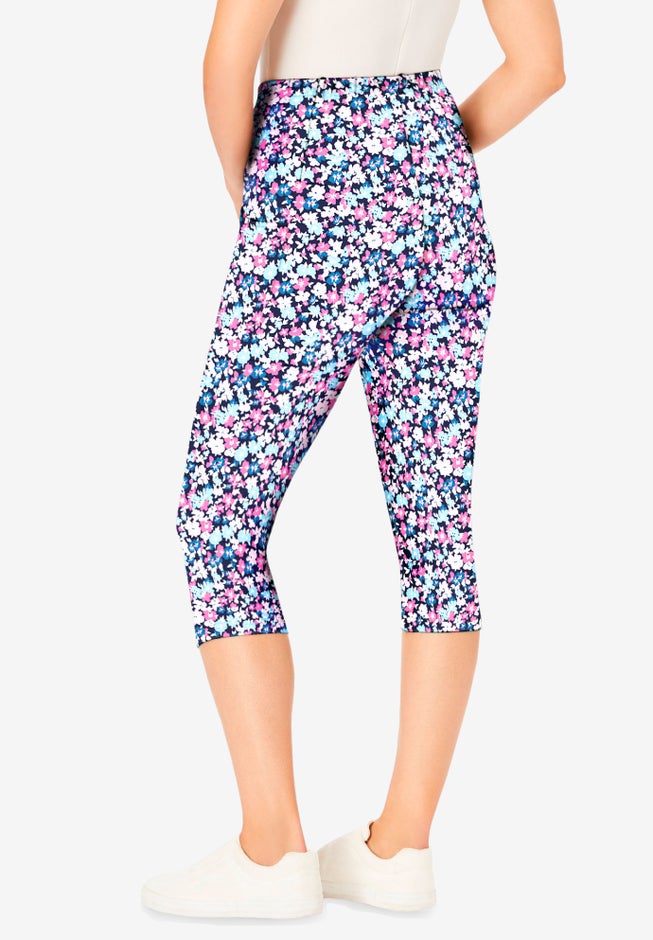Stretch-Cotton Knit Pull-On Printed Pocket Capri Leggings image number 1