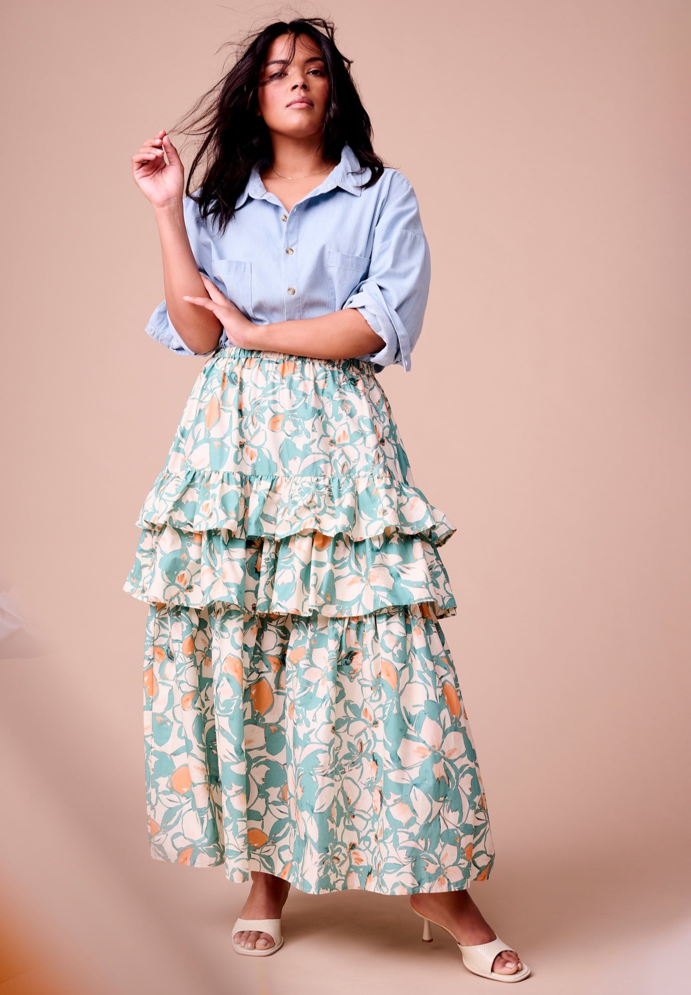 Poplin Tiered Midi Skirt image number 0