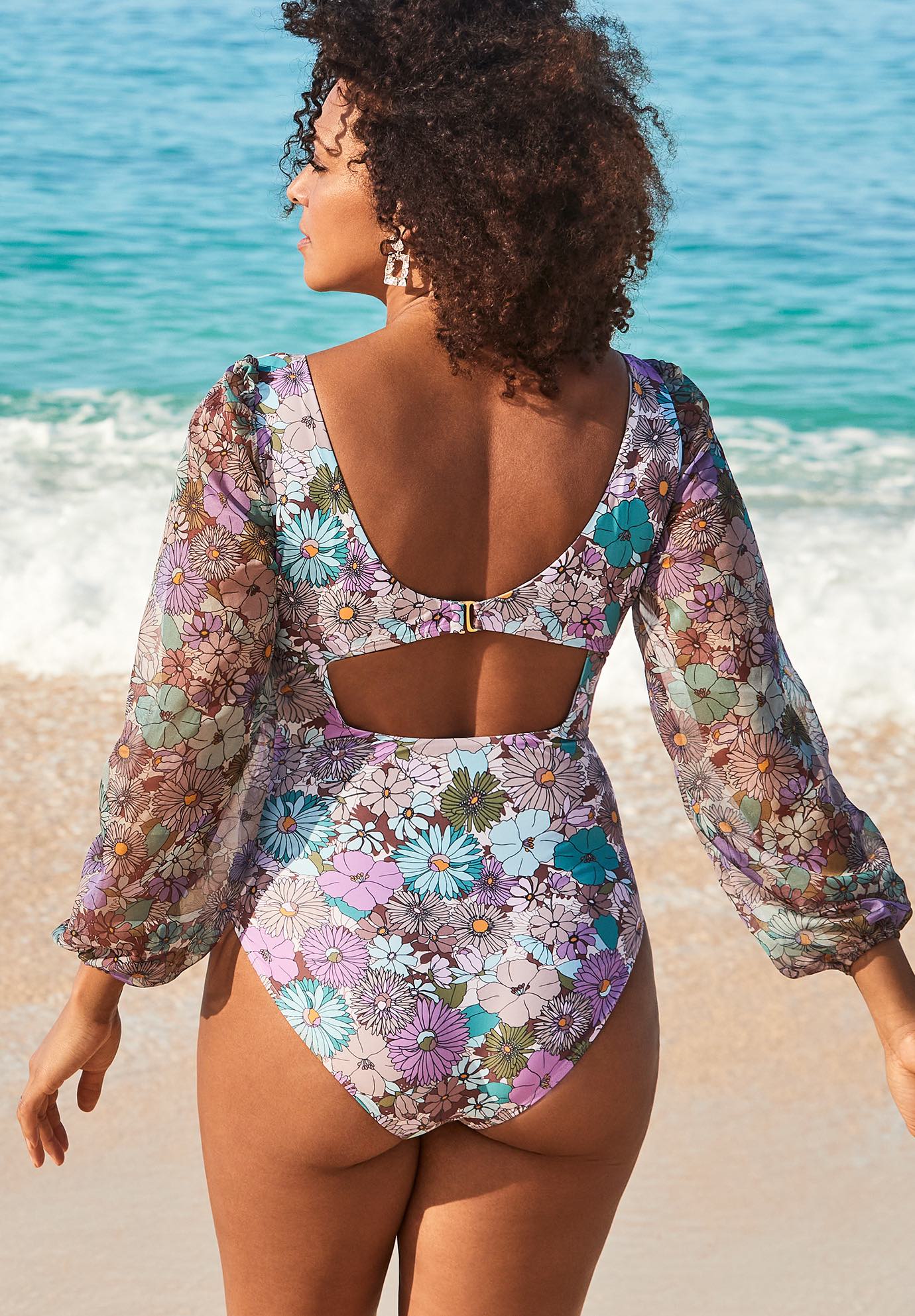 ワンピース MARGARIN LACE CHIFFON ONE PIECE 4BMM164 Cup Sized Chiffon Sleeve One Piece Swimsuit | Brylane Home