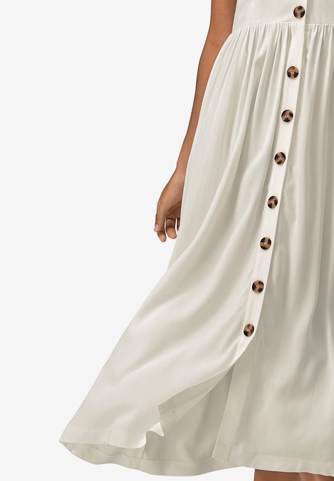 Button-Front A-Line Midi Dress image number 3