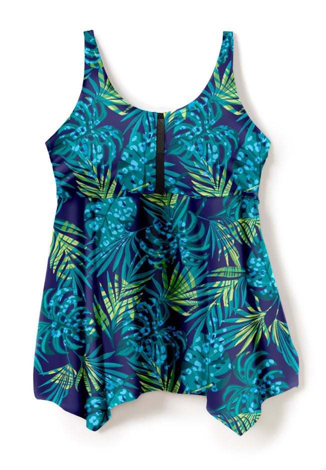 Longer-Length Handkerchief Hem Tankini Top image number 3