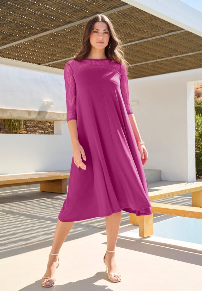 Plus Size 3/4 Sleeve Allover Lace Swing Dress image number 4