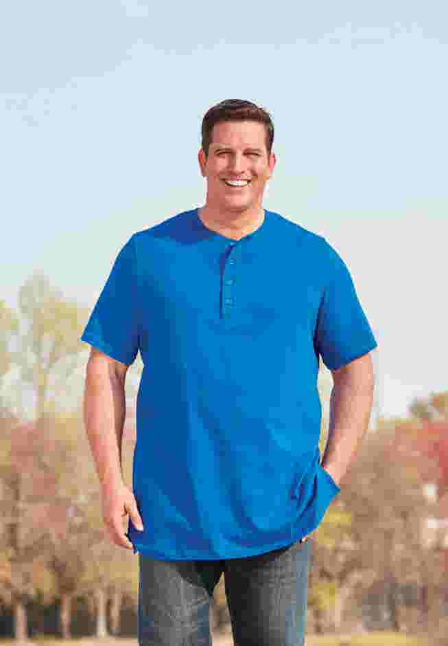 Shrink-Less Longer Length Lightweight Henley T-Shirt image number 1