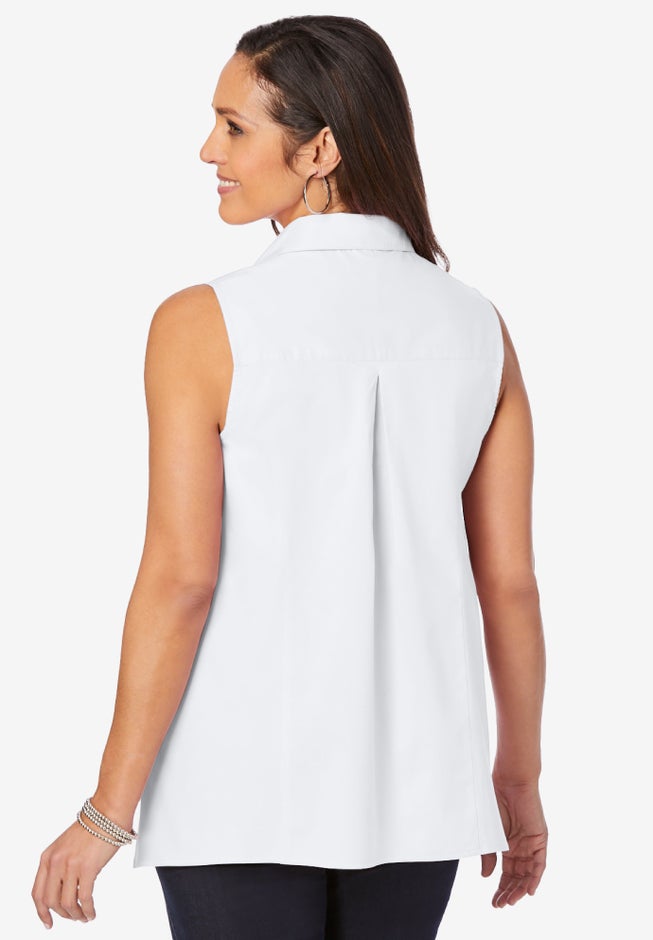 Stretch Cotton Poplin Sleeveless Shirt image number 1