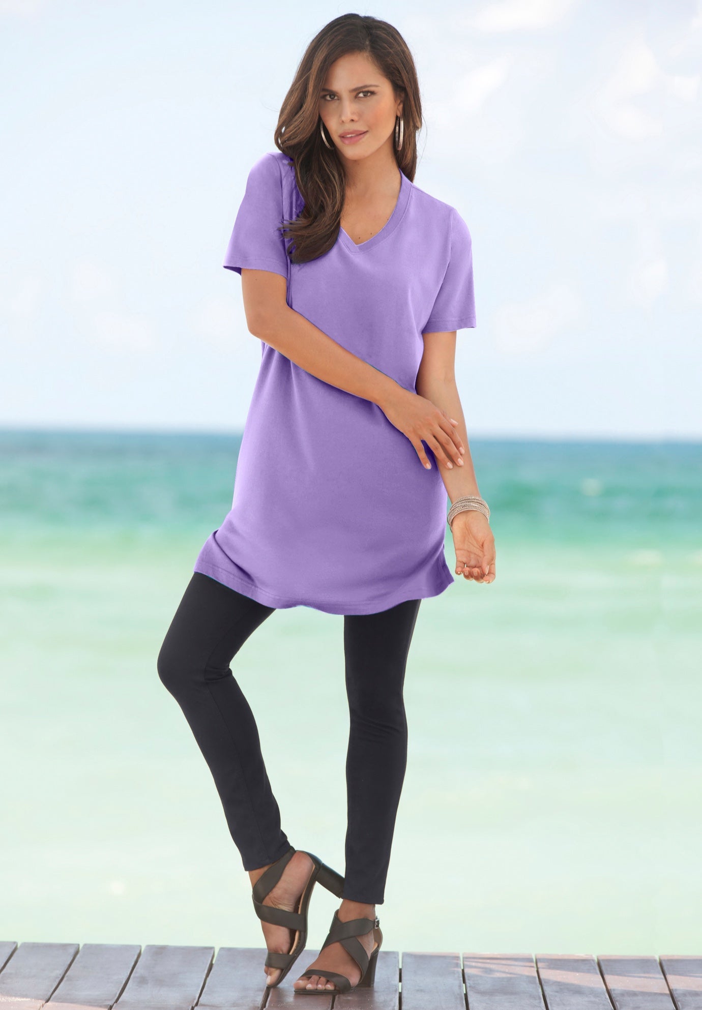 Plus Size Cotton Short Sleeve V-Neck Ultimate Tunic image number 7