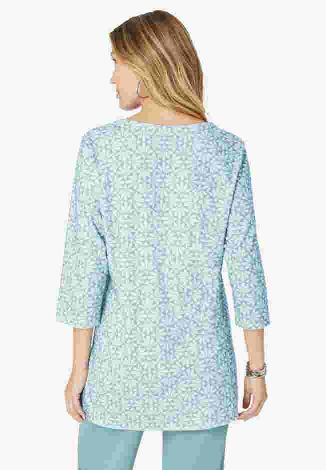 Plus Size Three-Quarter Sleeve Notch Neck Soft Knit Tunic image number 1