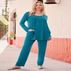 Plus Size Two Pocket Long Sleeve Soft Knit Swing Tunic image number null