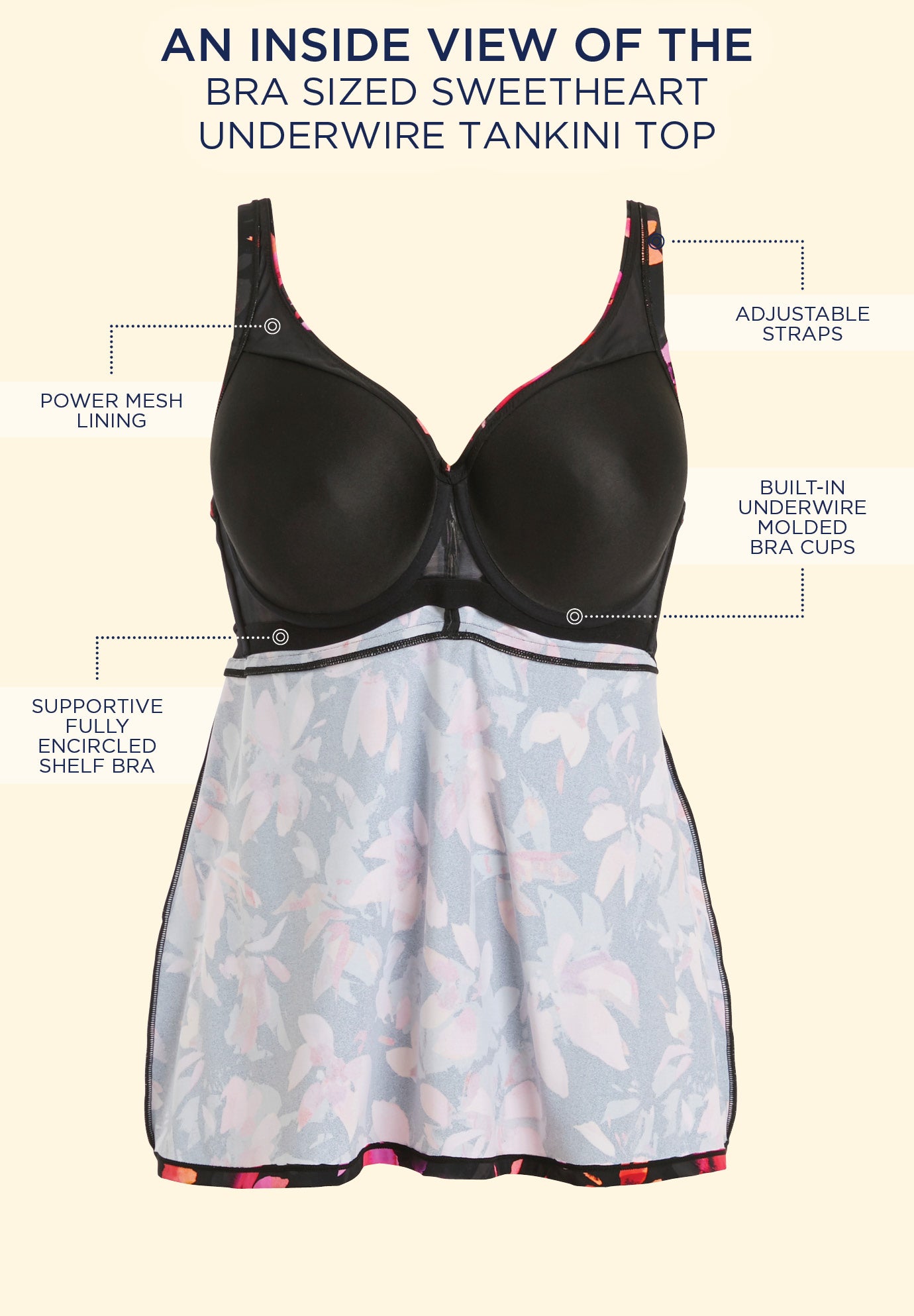 Bra Sized Sweetheart Underwire Tankini Top image number 3