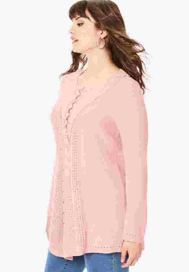 Plus Size Lace Yoke Pullover Sweater image number 2