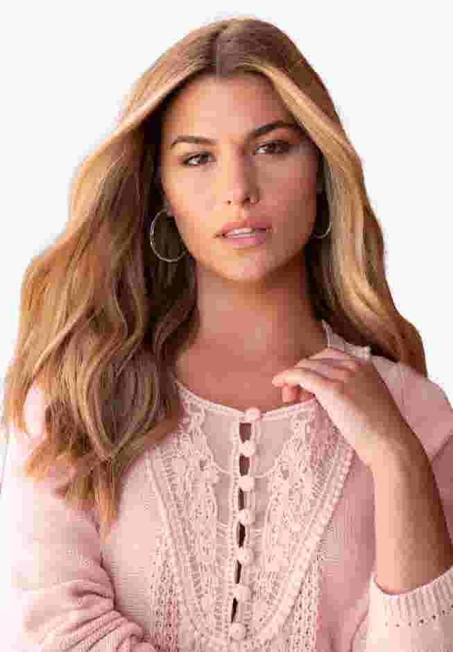 Plus Size Lace Yoke Pullover Sweater image number 3