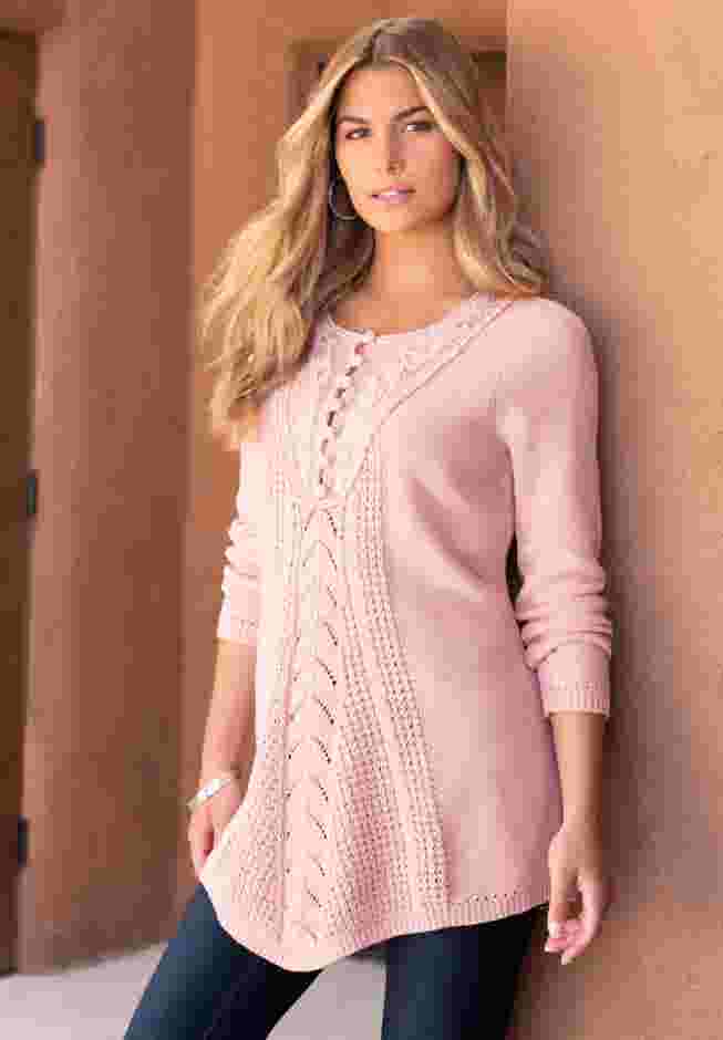 Plus Size Lace Yoke Pullover Sweater image number 5