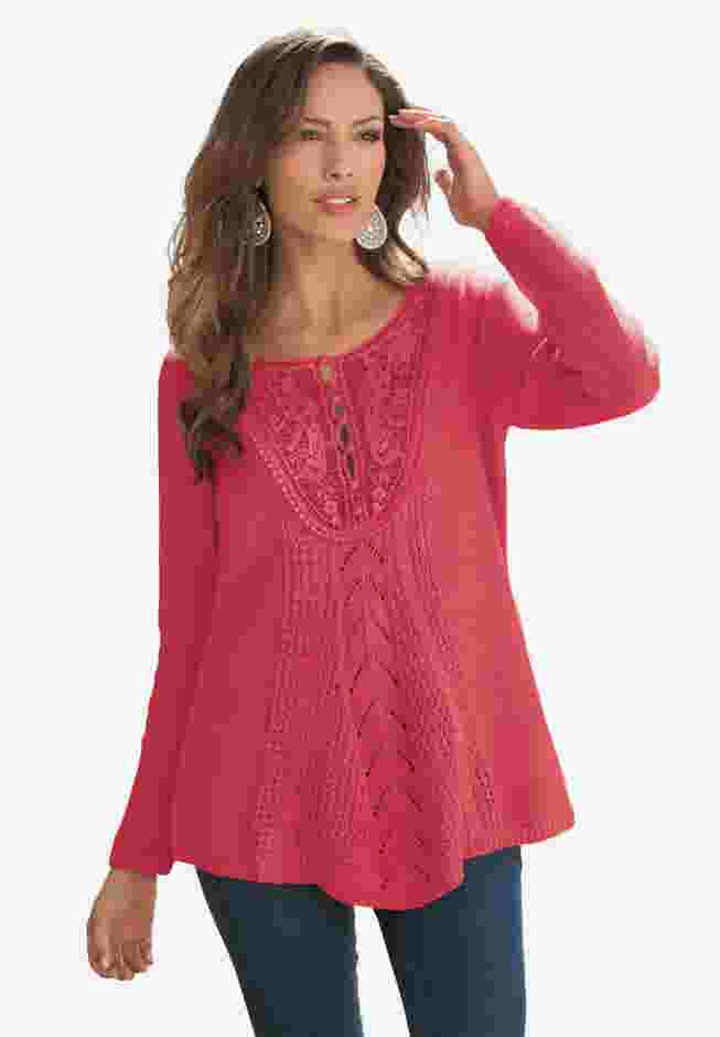 Plus Size Lace Yoke Pullover Sweater image number 0