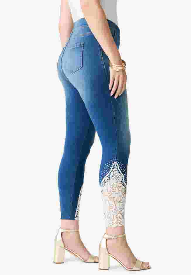 360° Stretch Lace Applique Jean image number 2
