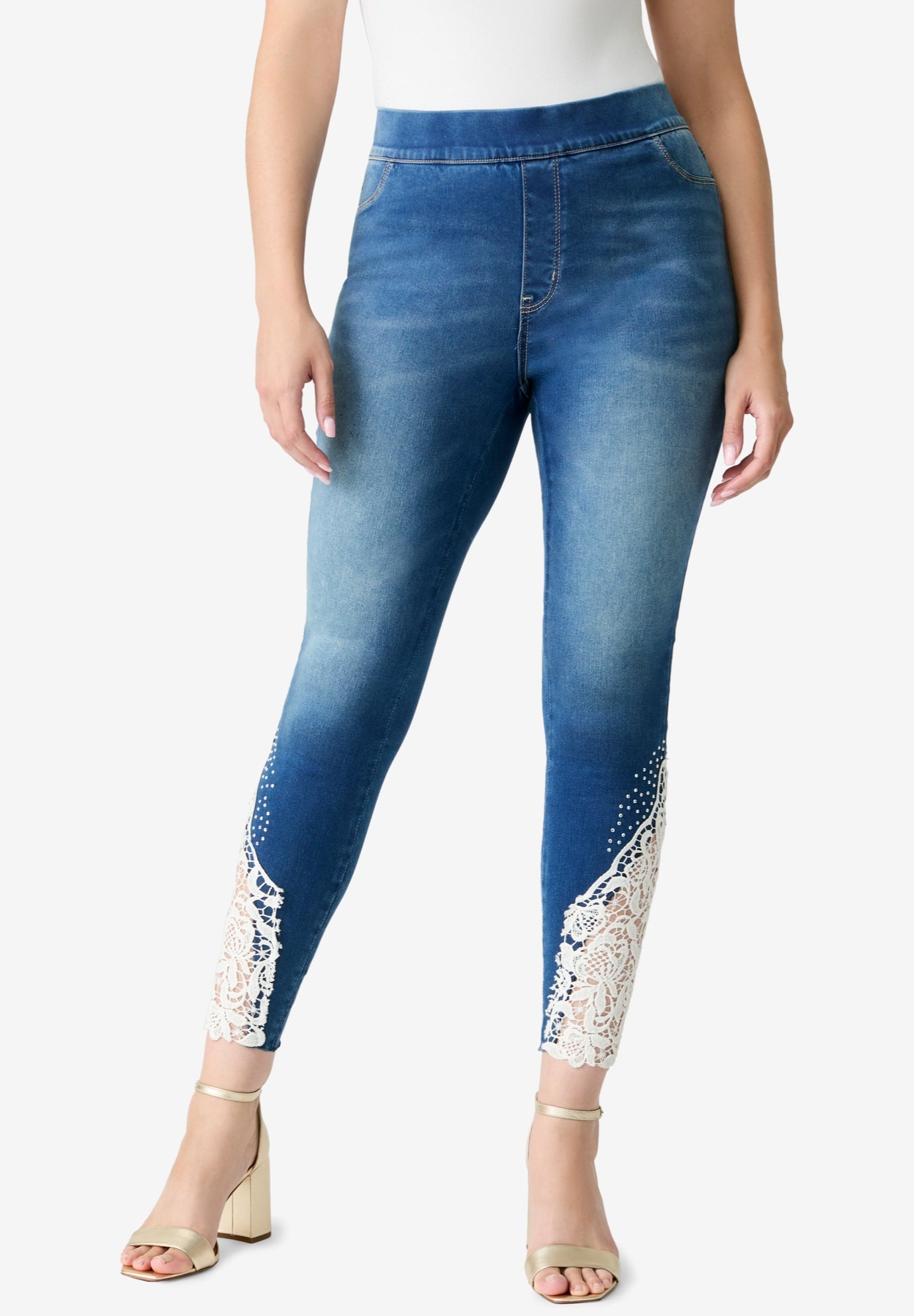 Plus Size 360&deg; Stretch Lace Applique Jean image number 0