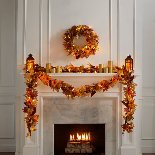 Pre-Lit Harvest Daisy Candleholder Centerpiece image number 1