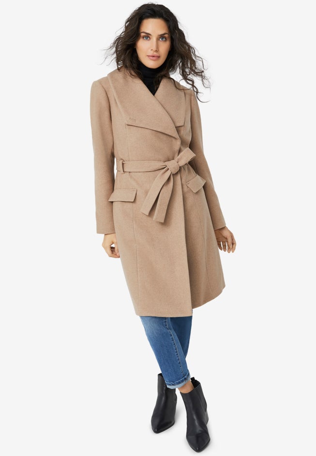 Wrap-Collar Wool-Blend Coat image number null