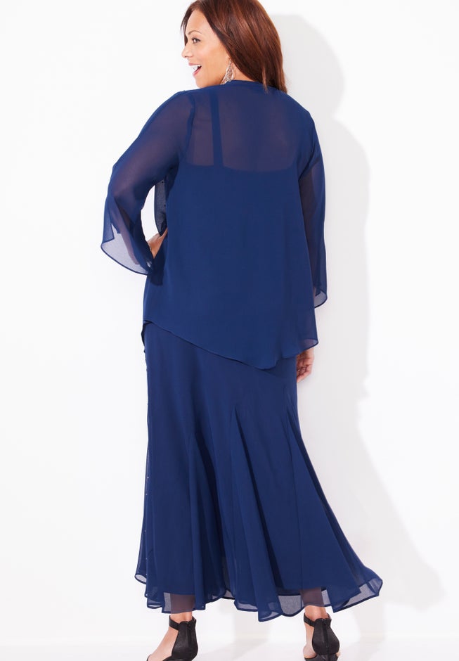 masquerade beaded dress set Catherines Women's Plus Size Masquerade Beaded Dress Set with Jacket (Petite Available)