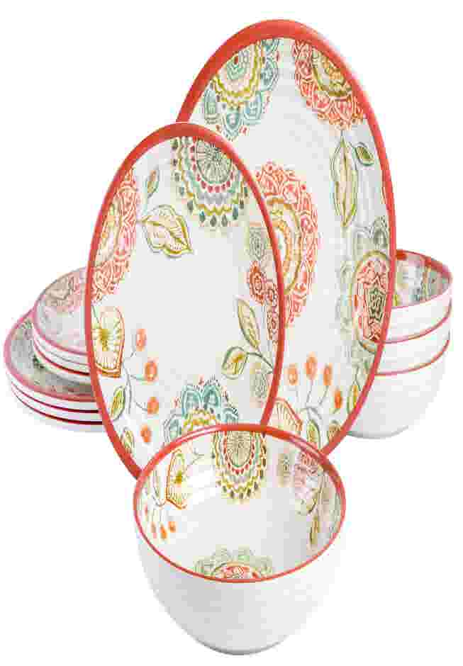 12-Pc. Brick Floral Melamine Dinnerware Set image number 0