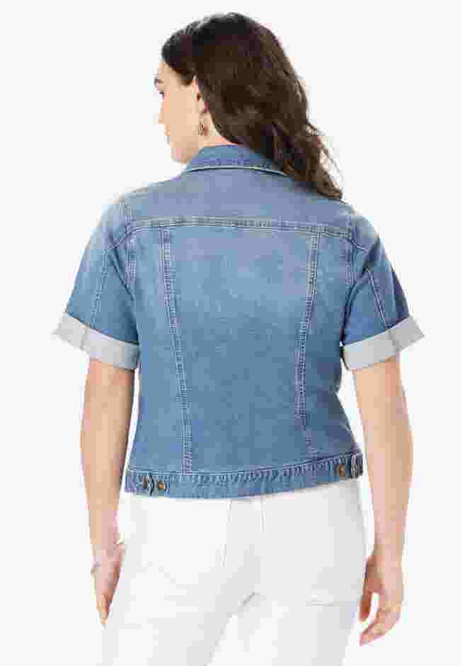 Short-Sleeve Stretch Denim Jacket image number 1