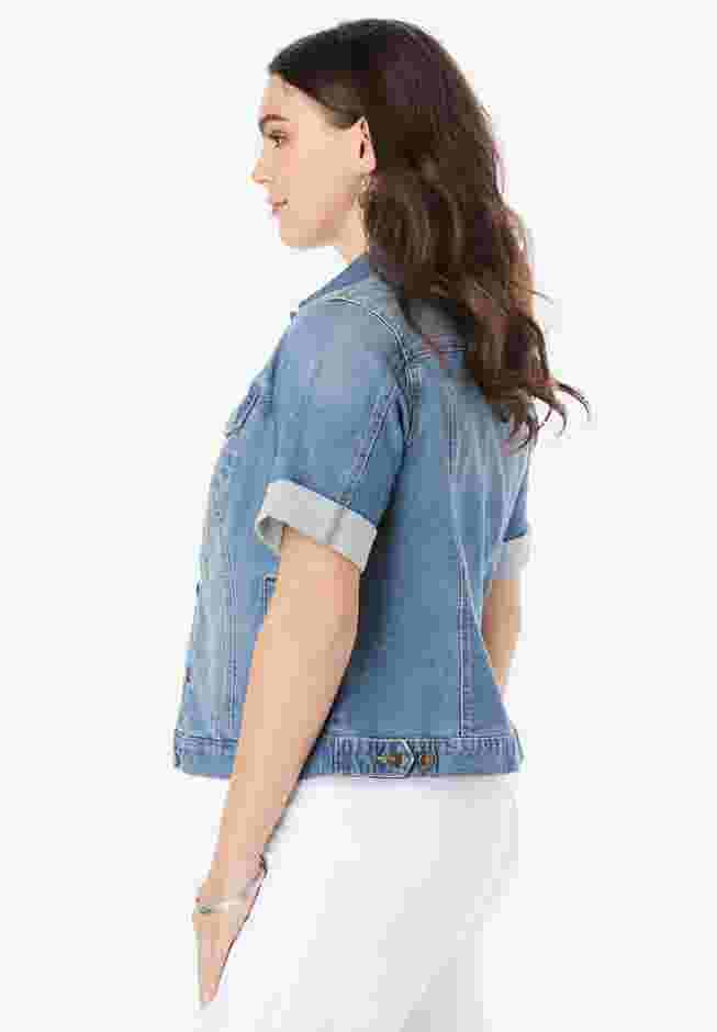 Short-Sleeve Stretch Denim Jacket image number 2