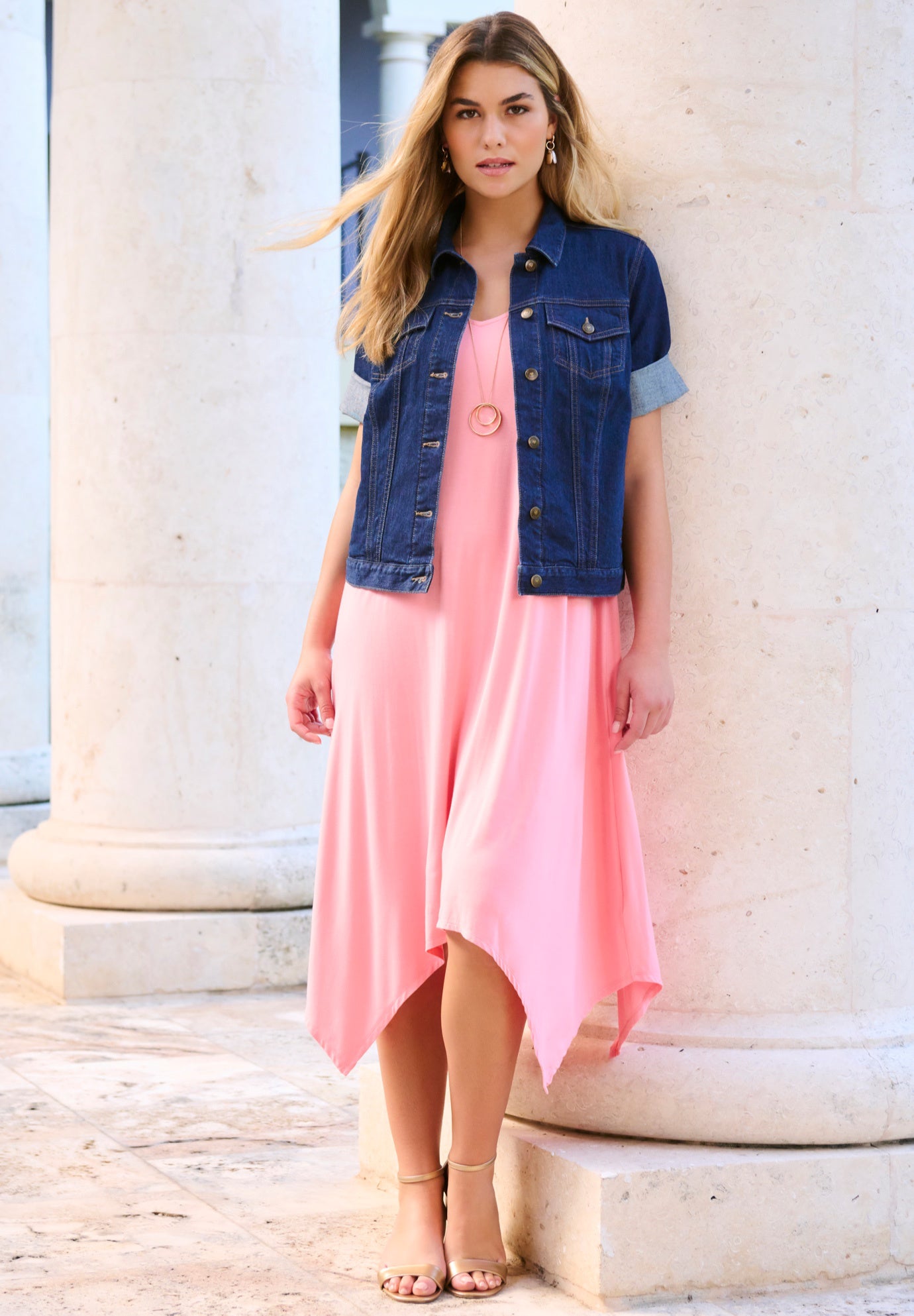Plus Size Short-Sleeve Stretch Denim Jacket image number 3