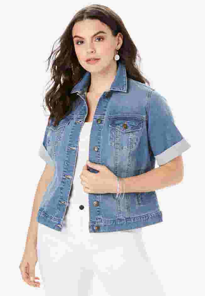 Short-Sleeve Stretch Denim Jacket image number 0