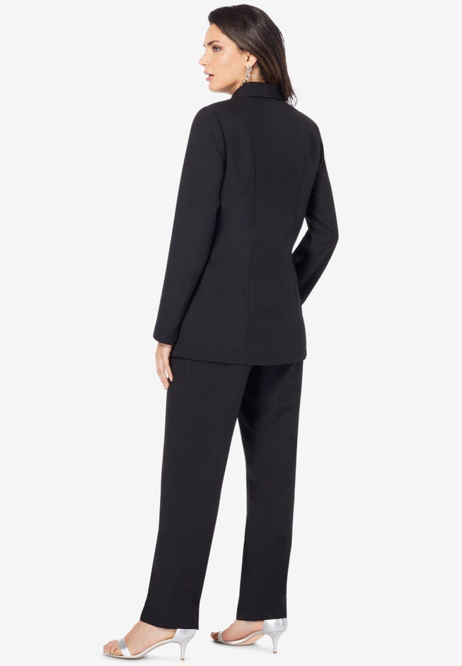 Plus Size Long Sleeve Ten-Button Shawl-Collar Pant Suit 2-Piece Pant Set | Brylane Home Plus Size Long Sleeve Ten-Button Shawl-Collar Pant Suit 2-Piece Pant Set | Brylane Home