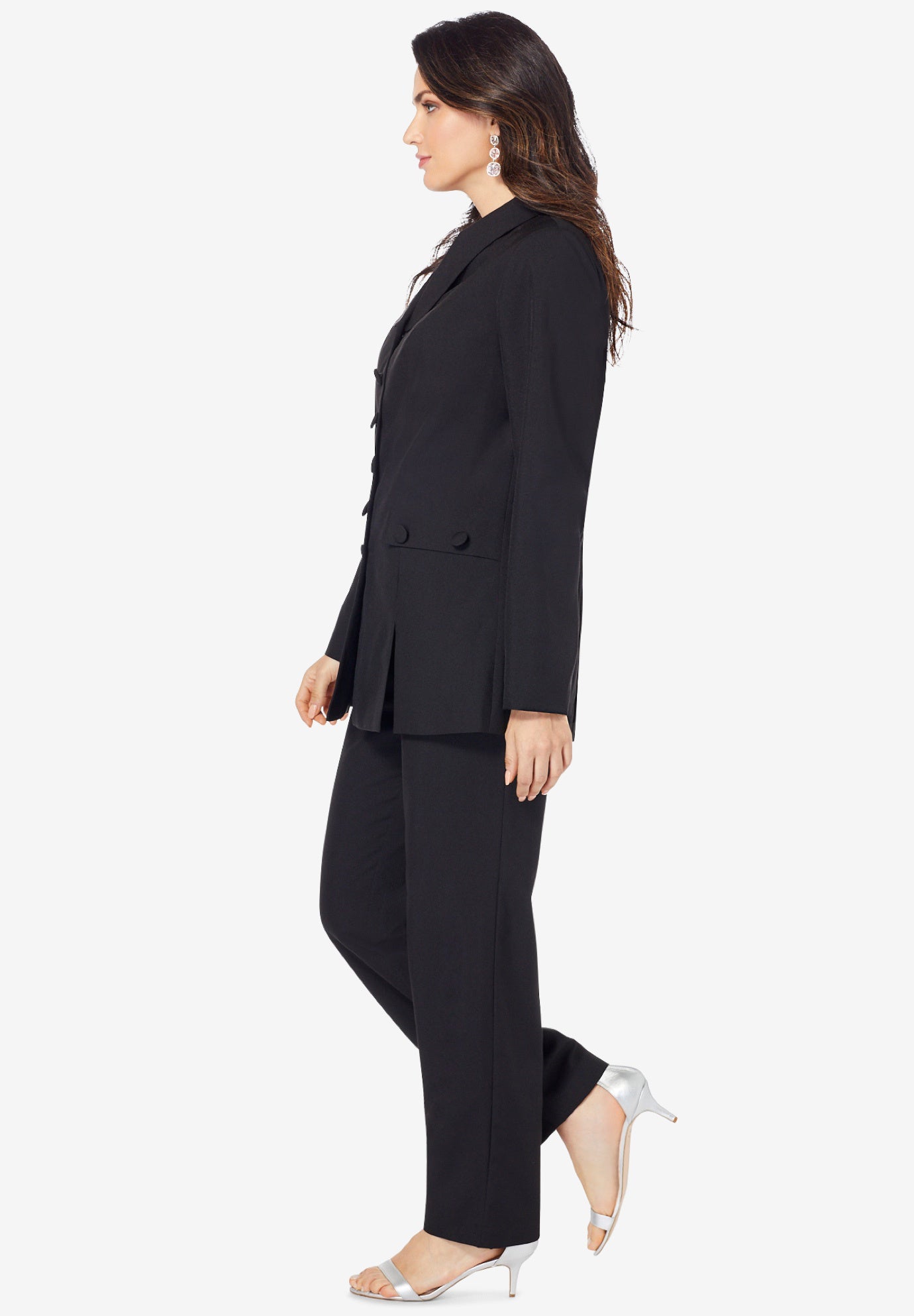 Plus Size Long Sleeve Ten-Button Shawl-Collar Pant Suit &ndash; 2-Piece Pant Set image number 3