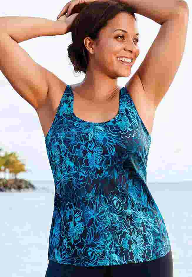 Chlorine Resistant Classic Scoop Neck Tankini Top image number 3