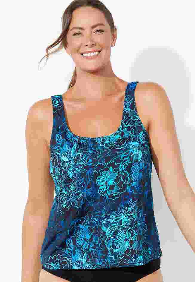 Chlorine Resistant Classic Scoop Neck Tankini Top image number 0