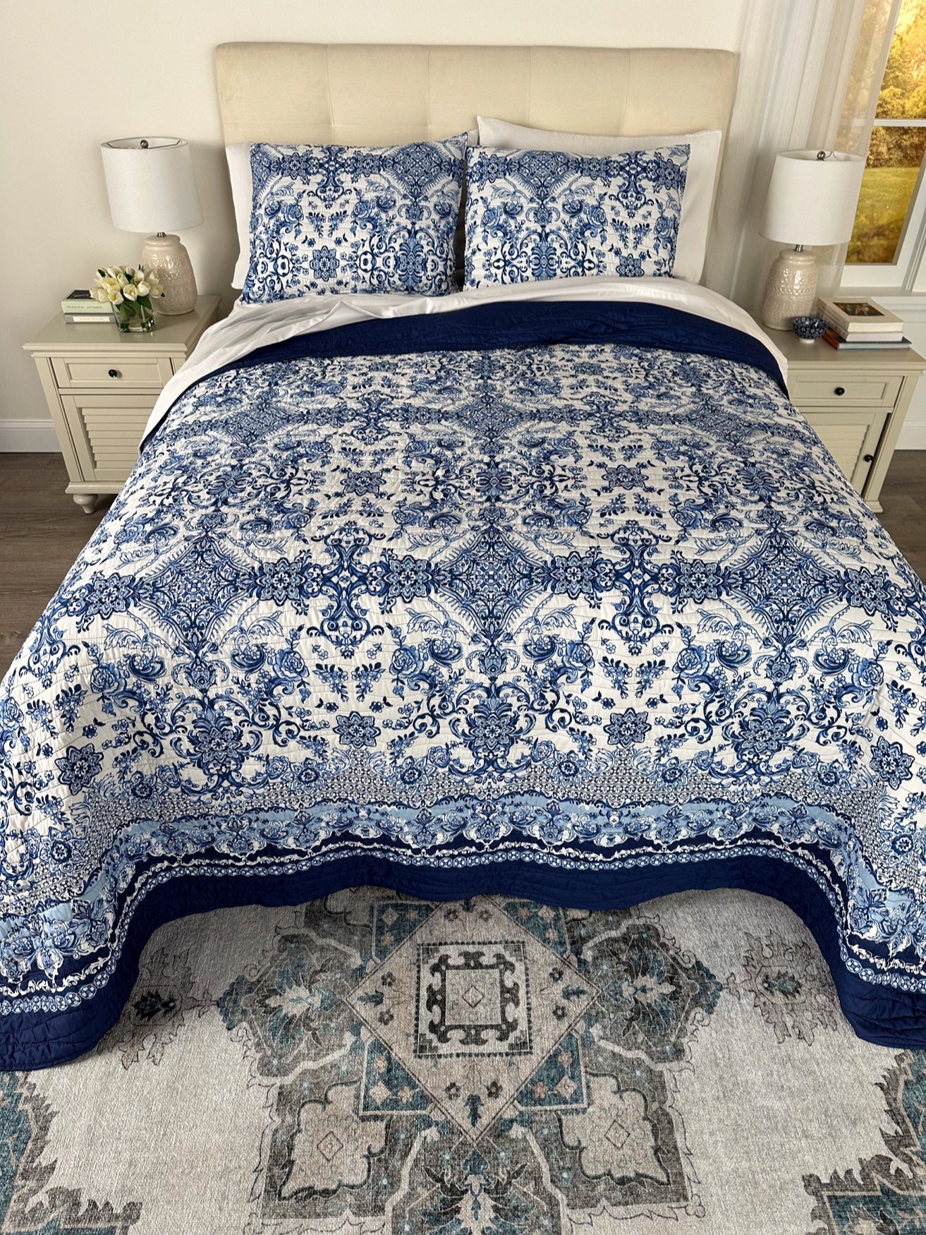 Blue Porcelain 3-Pc. Bedspread Set image number 3