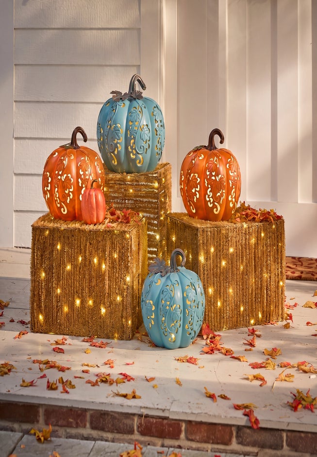 Pre-Lit Carved Resin Pumpkin image number 2