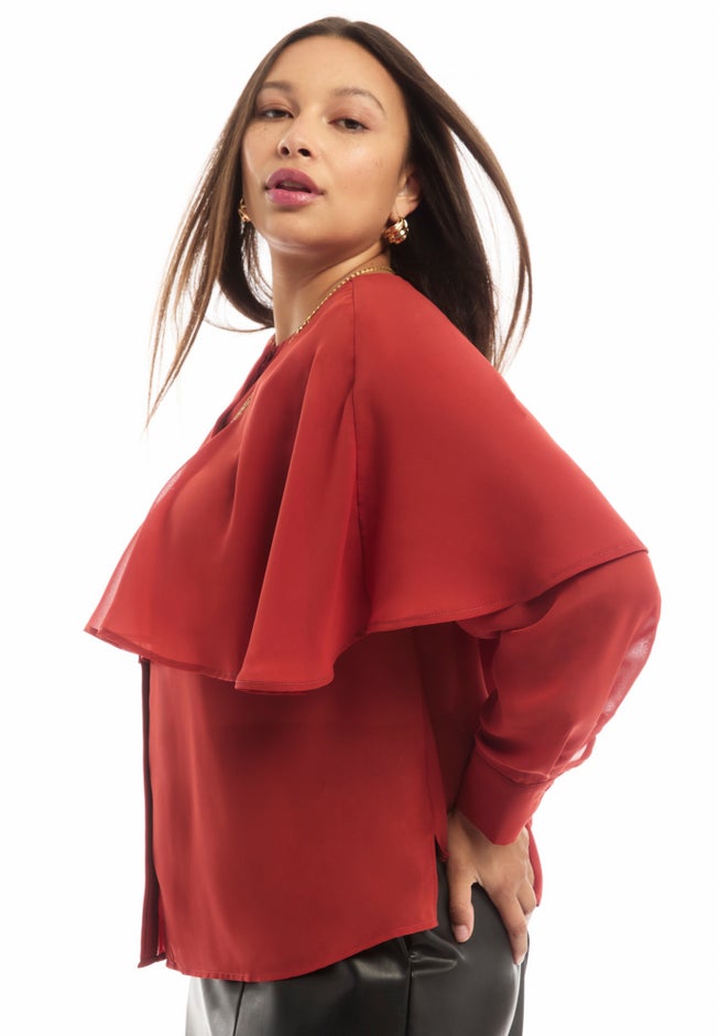 Chiffon Cuff-Sleeve Cape Blouse image number 3