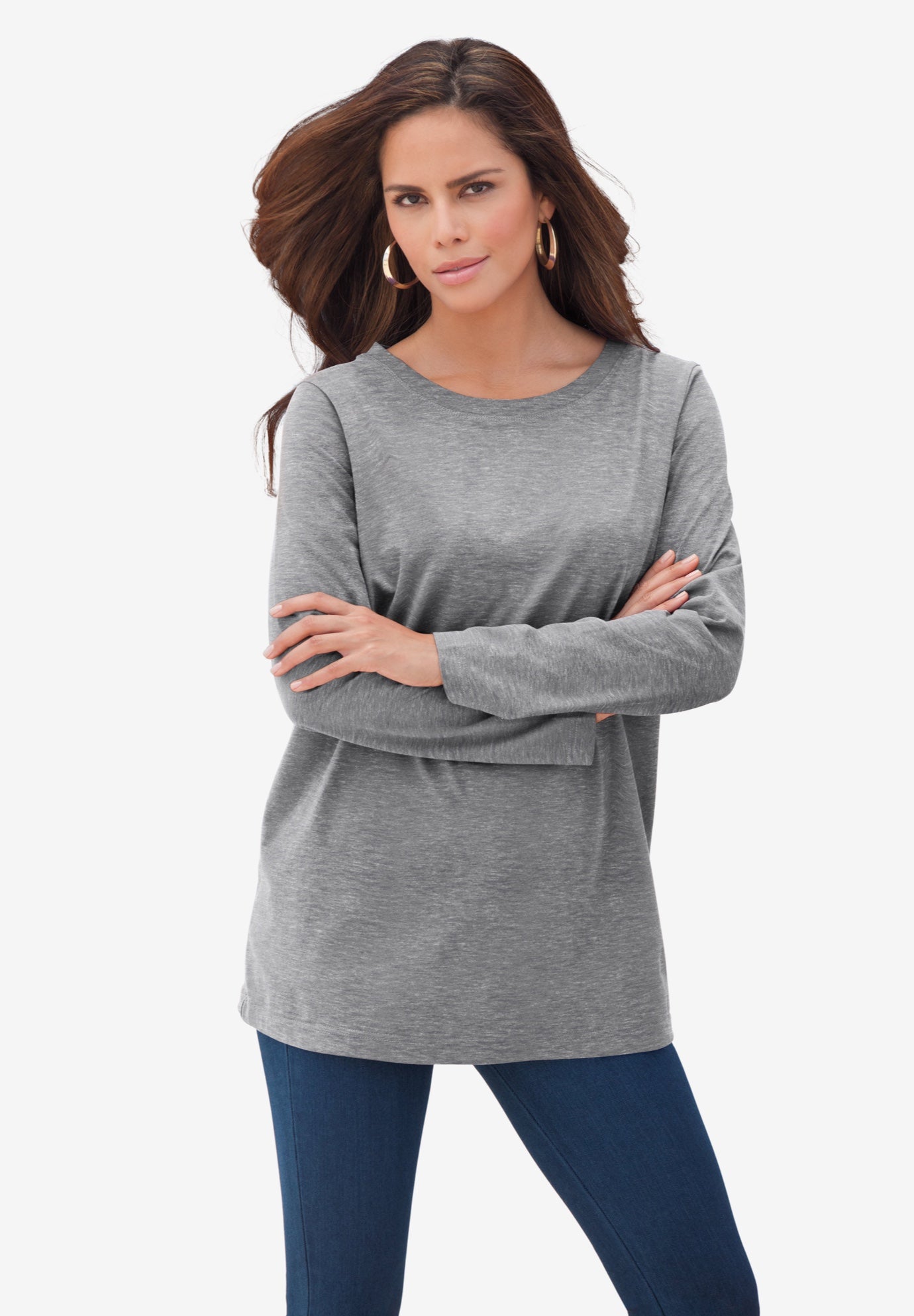 Plus Size Ultimate Cotton Crewneck Long Sleeve Tee image number 0