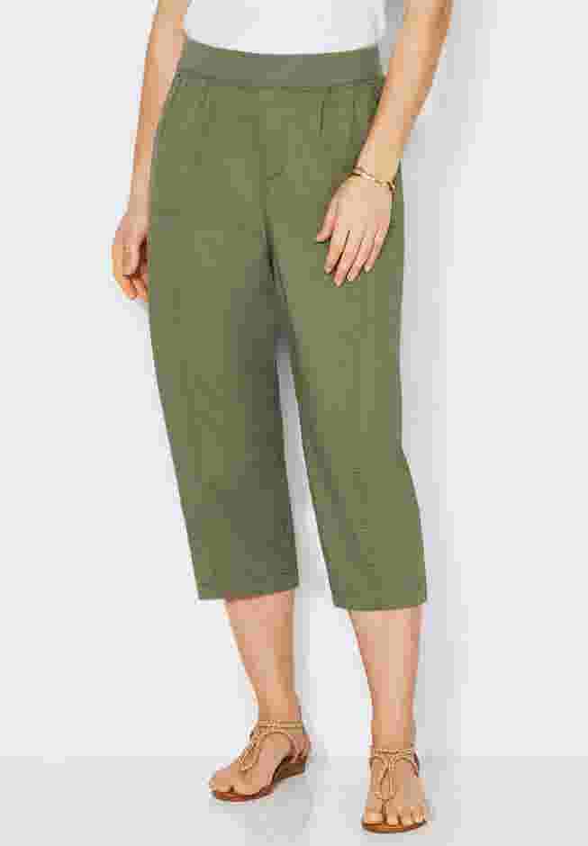 Stretch Knit Waist Cargo Capri image number 0
